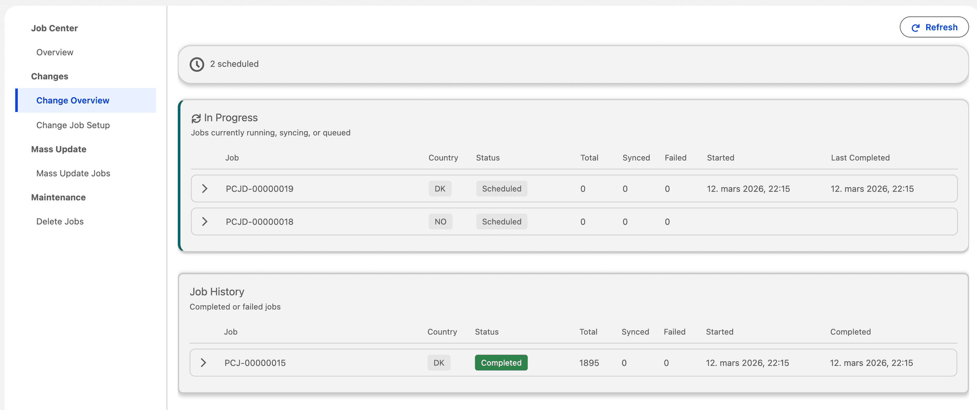Change Overview in the Job Center