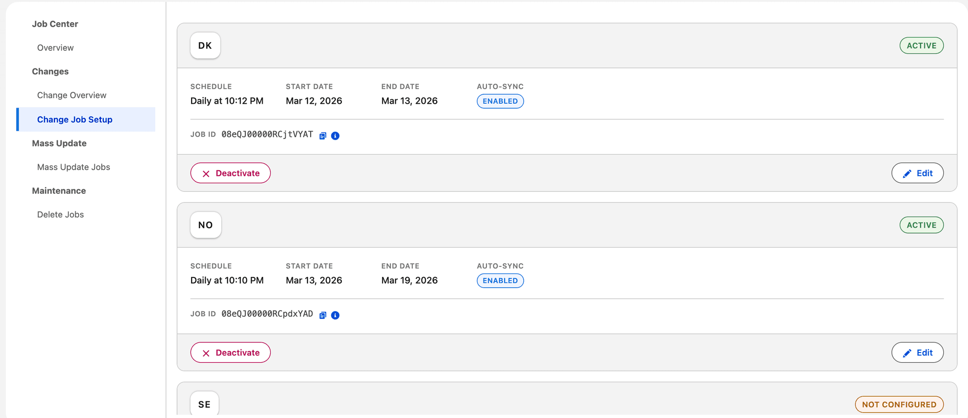 Real-Time Changes configuration screen