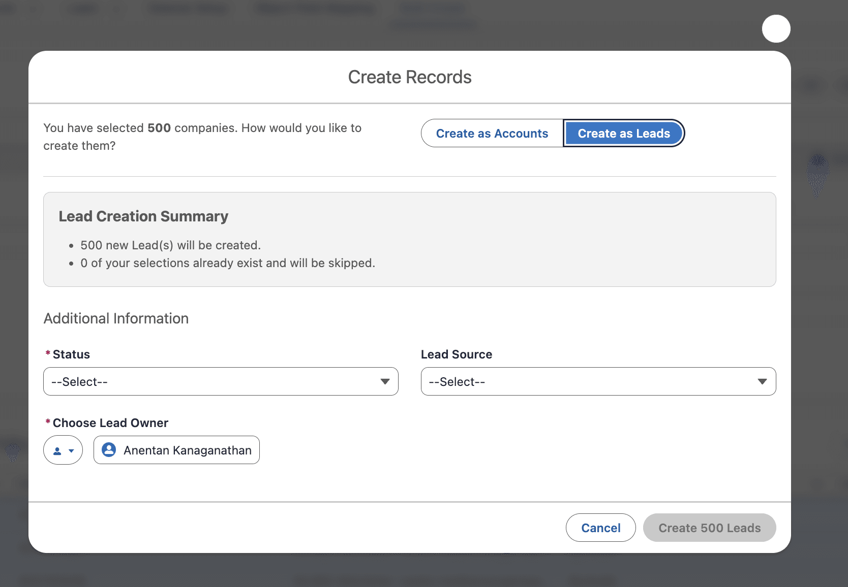 Bulk Create configuration with Field Set