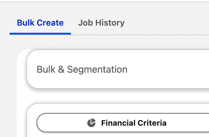 Bulk Create tabs showing Bulk Create and Job History navigation