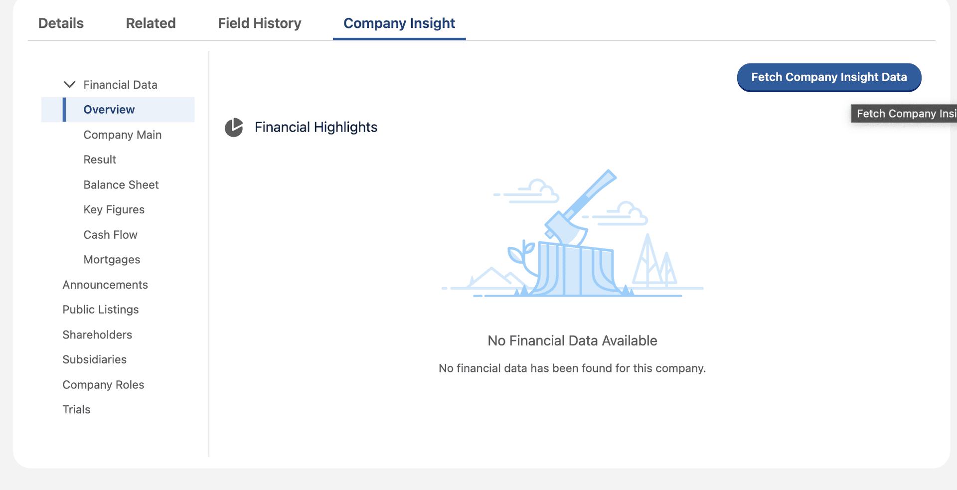 Fetch Company Insight Data button on the LWC