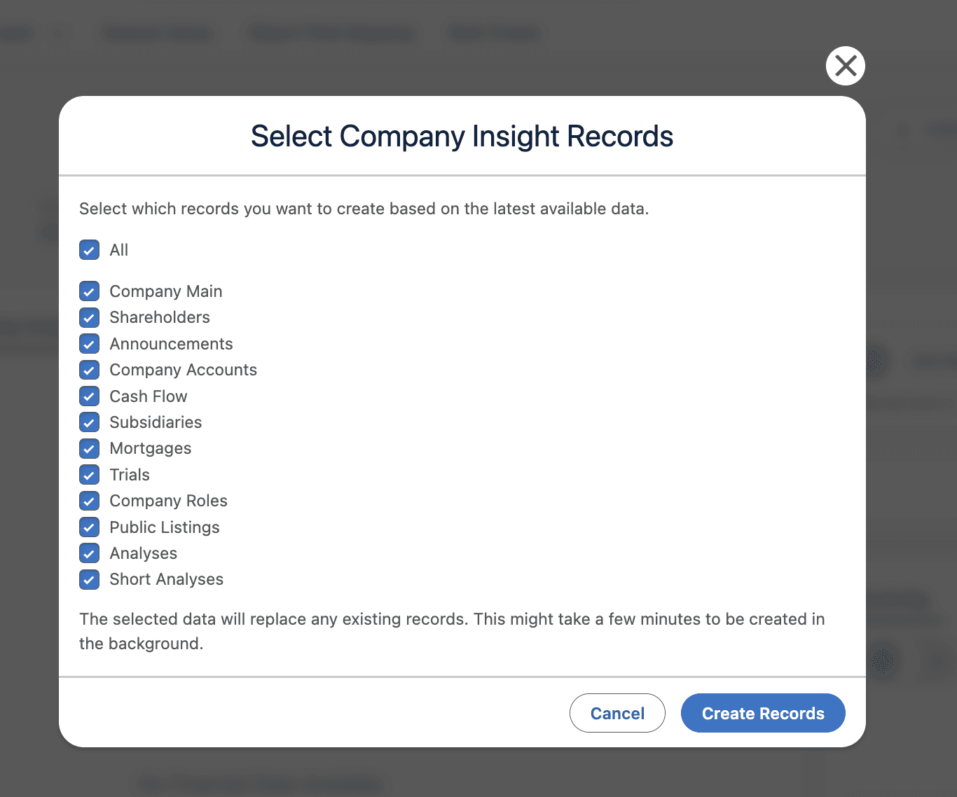Category selection for Company Insight