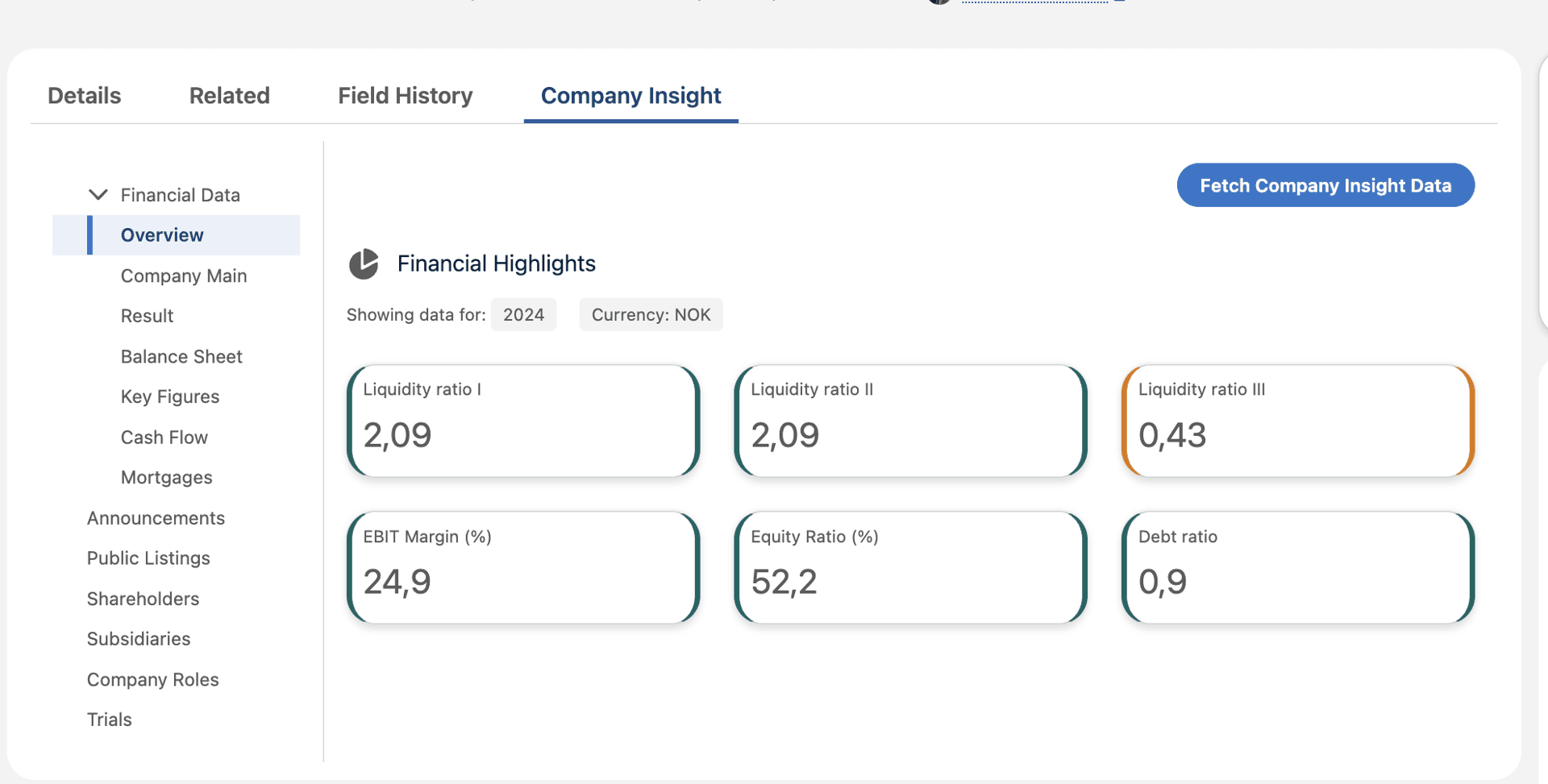 Company Insight data displayed on LWC after refresh