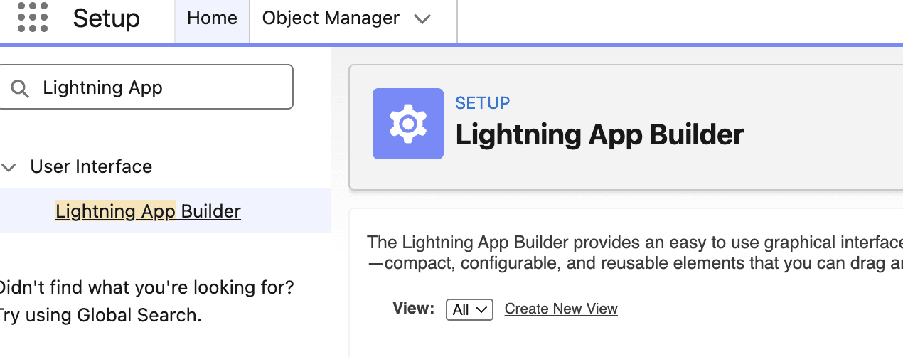 Navigate to Lightning App Builder