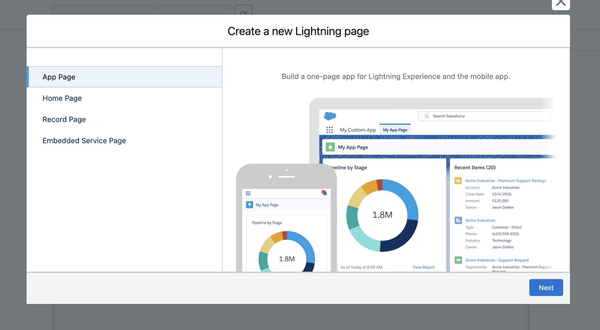Click New and choose App Page