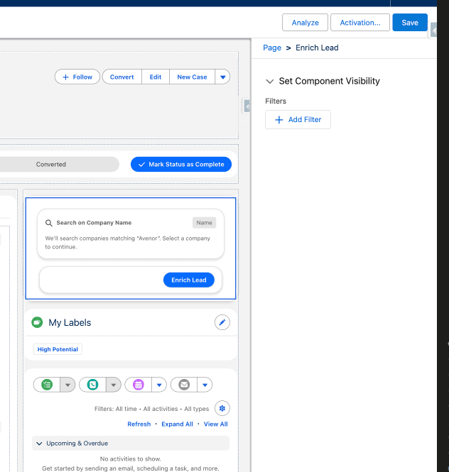 Enrich Lead component in Lightning App Builder