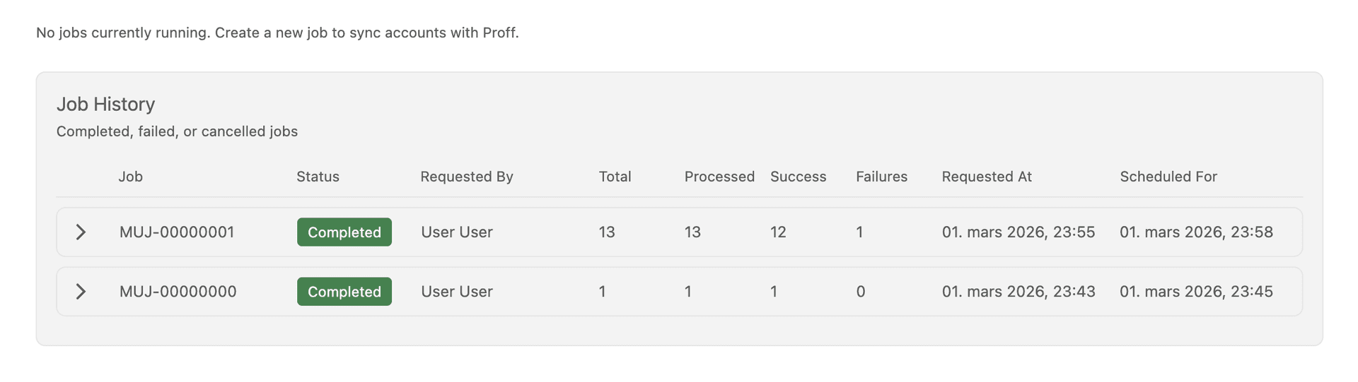 Expanded job showing batch details
