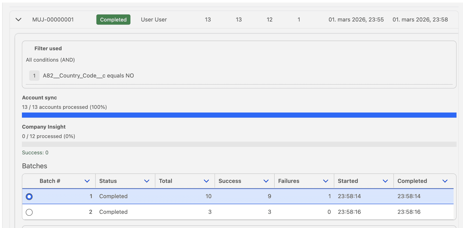 Expanded job showing batch details