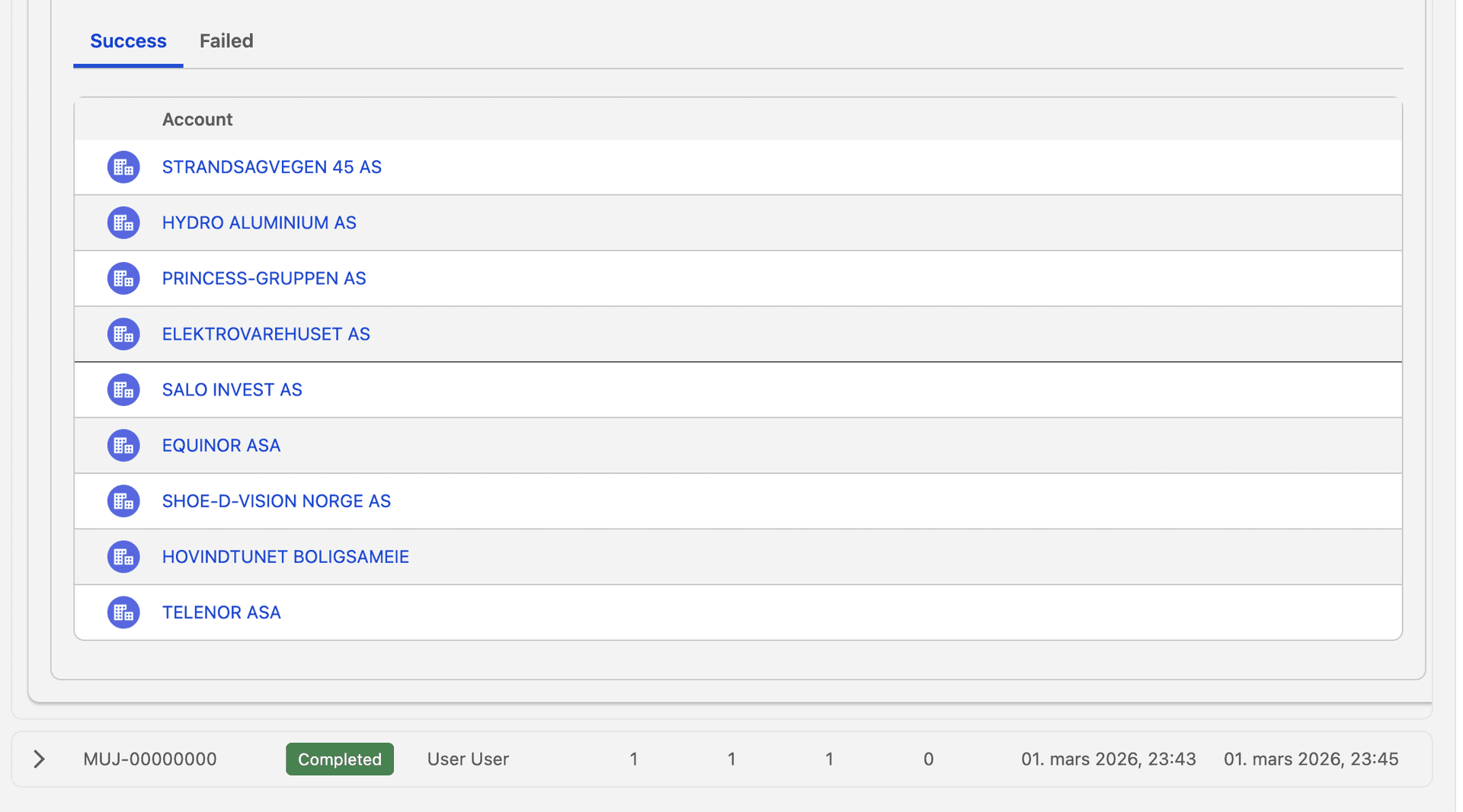 Expanded job showing batch details