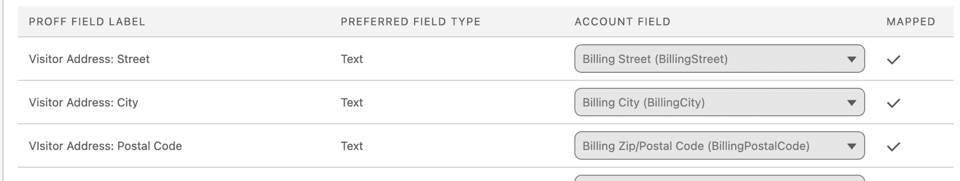 Address field mapping example