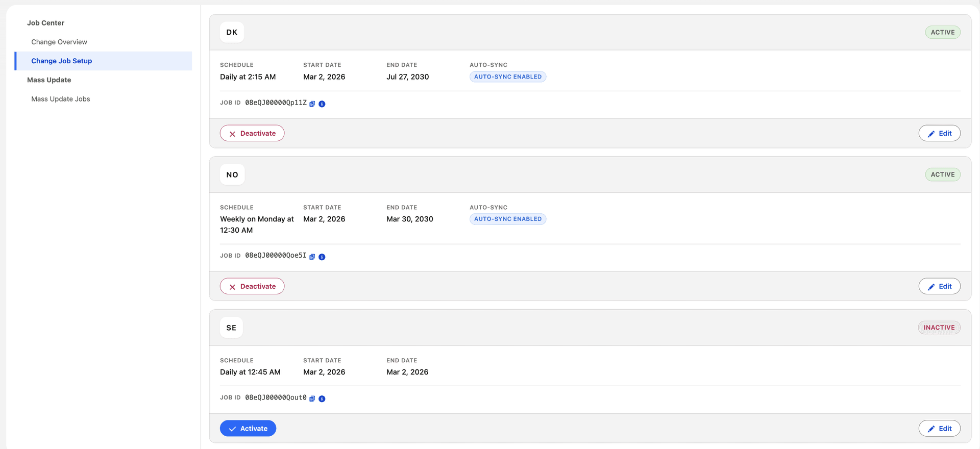 Real-Time Changes configuration screen