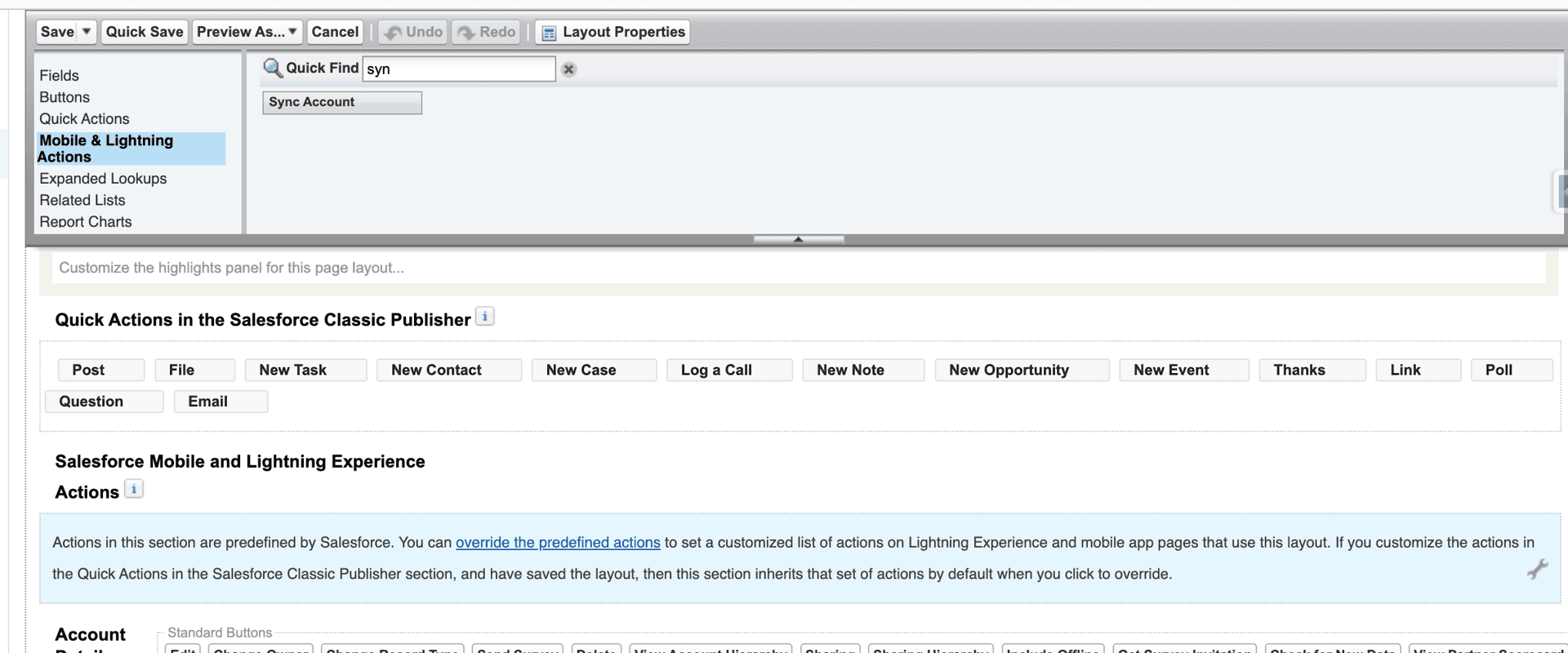 Adding Sync Account to Mobile & Lightning Actions