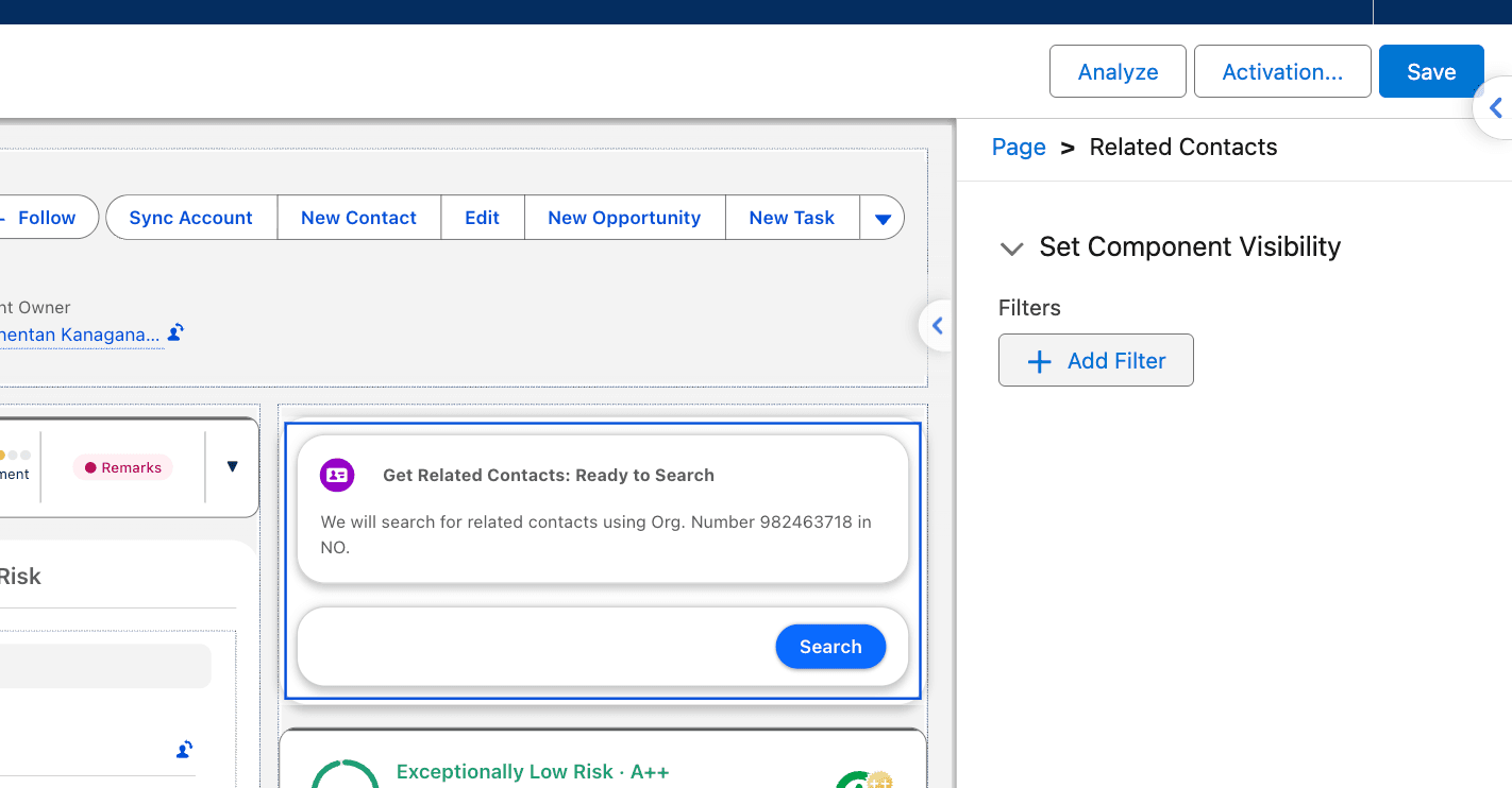 Selected component with Set Component Visibility and Add Filter